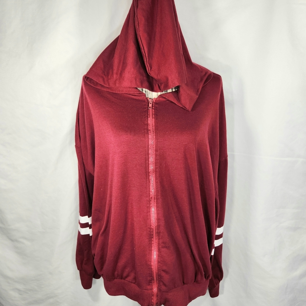 Shein Curve Red w/White Arm Band Stripes Full Zip Hoodie Plus Size 3XL